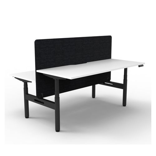 Rapid Halo Plus Height Adjustable Back to Back Desk with Black Eco Screen 1800mm Black Frame Natural White Scallop Top