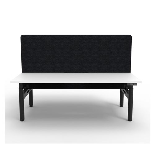 Rapid Halo Plus Height Adjustable Back to Back Desk with Black Eco Screen 1800mm Black Frame Natural White Scallop Top