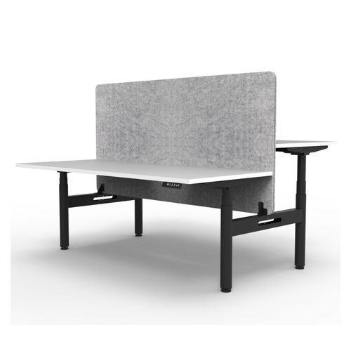 Rapid Halo Plus Height Adjustable Back to Back Desk with Grey Eco Screen 1800mm Black Frame Natural White Scallop Top