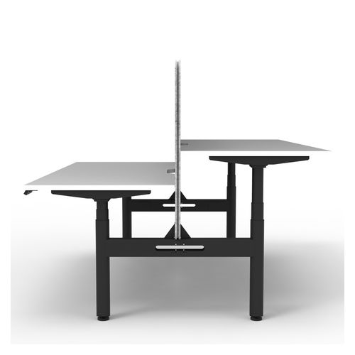Rapid Halo Plus Height Adjustable Back to Back Desk with Grey Eco Screen 1800mm Black Frame Natural White Scallop Top