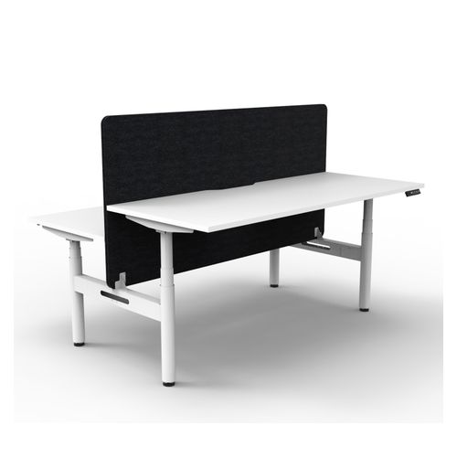 Rapid Halo Plus Height Adjustable Back to Back Desk with Black Eco Screen 1800mm White Frame Natural White Scallop Top