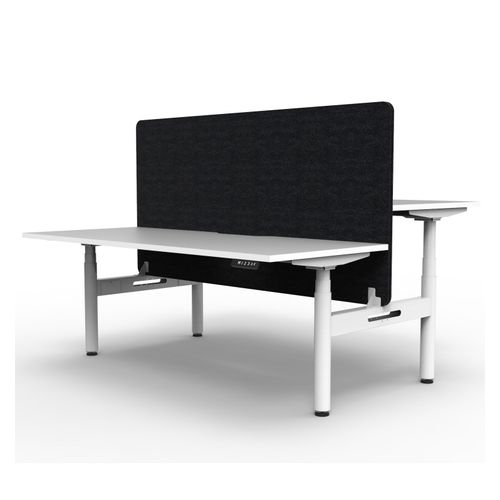 Rapid Halo Plus Height Adjustable Back to Back Desk with Black Eco Screen 1800mm White Frame Natural White Scallop Top