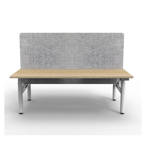 Rapid Halo Plus Height Adjustable Back to Back Desk with Grey Eco Screen 1800mm White Frame Natural Oak Scallop Top