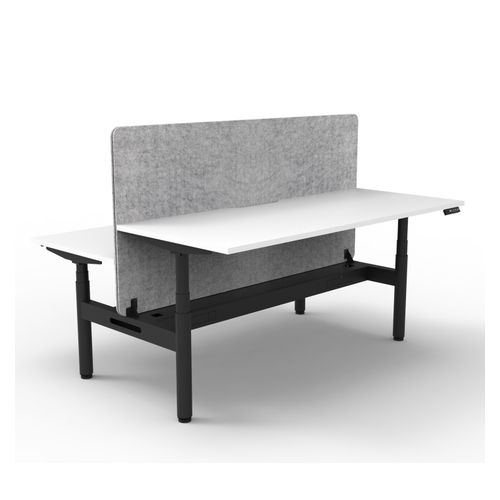 Rapid Halo Plus Height Adjustable Back to Back Desk with Grey Eco Screen & Cable Tray 1200mm Black Frame Natural White Scallop Top