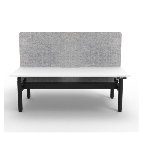 Rapid Halo Plus Height Adjustable Back to Back Desk with Grey Eco Screen & Cable Tray 1200mm Black Frame Natural White Scallop Top