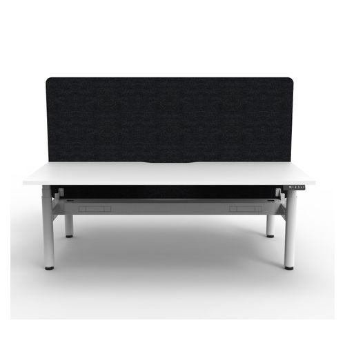 Rapid Halo Plus Height Adjustable Back to Back Desk with Black Eco Screen & Cable Tray 1200mm White Frame Natural White Scallop Top
