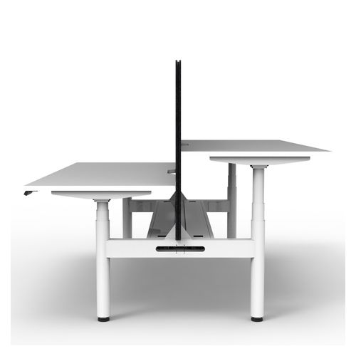 Rapid Halo Plus Height Adjustable Back to Back Desk with Black Eco Screen & Cable Tray 1200mm White Frame Natural White Scallop Top