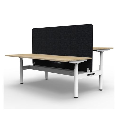 Rapid Halo Plus Height Adjustable Back to Back Desk with Black Eco Screen & Cable Tray 1200mm White Frame Natural Oak Scallop Top
