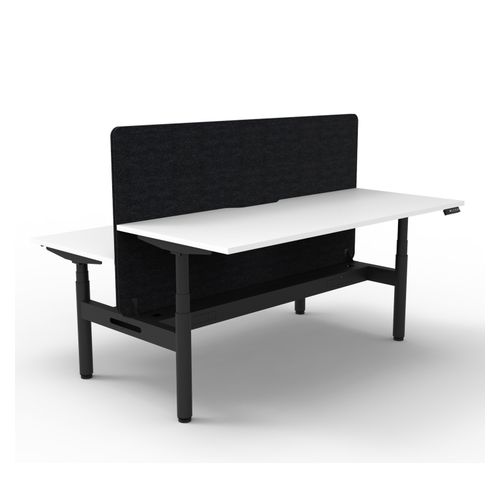 Rapid Halo Plus Height Adjustable Back to Back Desk with Black Eco Screen & Cable Tray 1500mm Black Frame Natural White Scallop Top