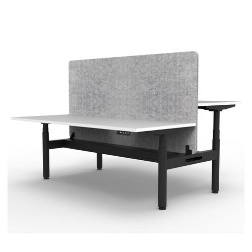 Rapid Halo Plus Height Adjustable Back to Back Desk with Grey Eco Screen & Cable Tray 1500mm Black Frame Natural White Scallop Top