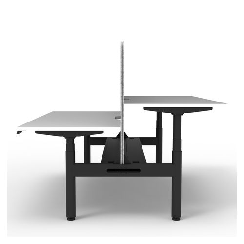 Rapid Halo Plus Height Adjustable Back to Back Desk with Grey Eco Screen & Cable Tray 1500mm Black Frame Natural White Scallop Top