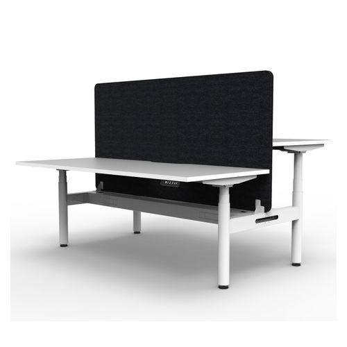 Rapid Halo Plus Height Adjustable Back to Back Desk with Black Eco Screen & Cable Tray 1500mm White Frame Natural White Scallop Top