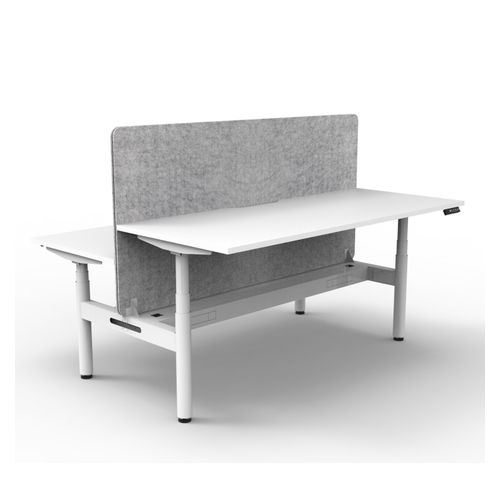 Rapid Halo Plus Height Adjustable Back to Back Desk with Grey Eco Screen & Cable Tray 1500mm White Frame Natural White Scallop Top