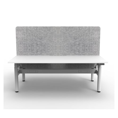 Rapid Halo Plus Height Adjustable Back to Back Desk with Grey Eco Screen & Cable Tray 1500mm White Frame Natural White Scallop Top