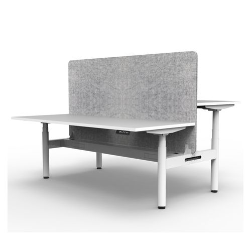 Rapid Halo Plus Height Adjustable Back to Back Desk with Grey Eco Screen & Cable Tray 1500mm White Frame Natural White Scallop Top
