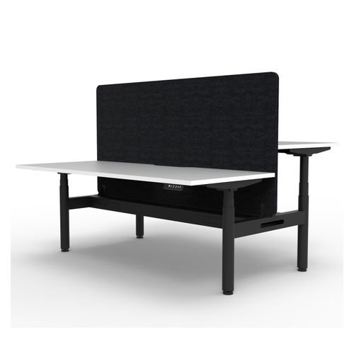 Rapid Halo Plus Height Adjustable Back to Back Desk with Black Eco Screen & Cable Tray 1800mm Black Frame Natural White Scallop Top