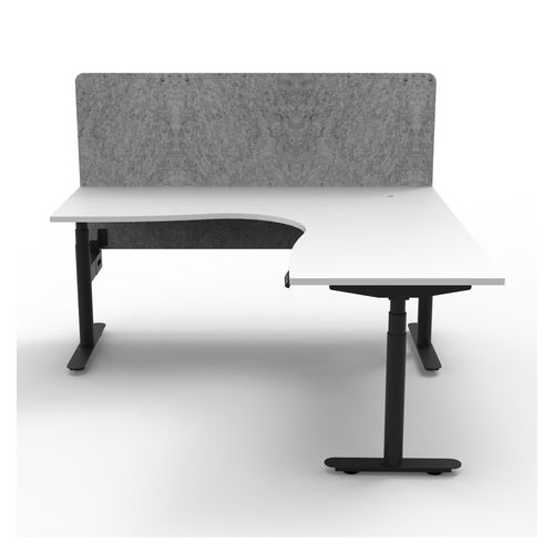 Halo Plus Height Adjustable Corner Workstation with Grey Eco Screen 1500x1500mm Black Frame Natural White Scallop Top