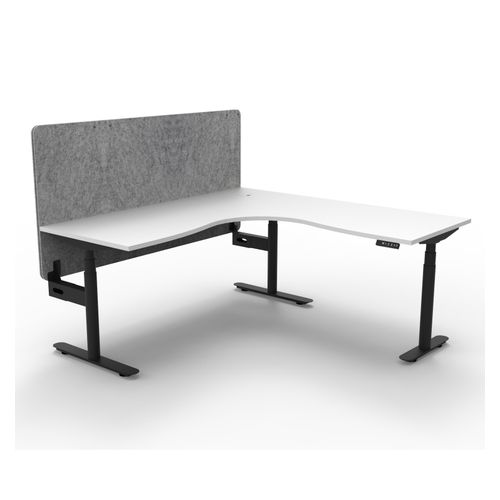 Halo Plus Height Adjustable Corner Workstation with Grey Eco Screen 1500x1500mm Black Frame Natural White Scallop Top
