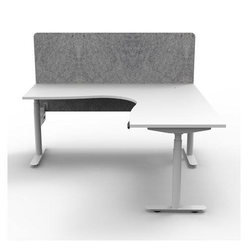 Halo Plus Height Adjustable Corner Workstation with Grey Eco Screen 1500x1500mm White Frame Natural White Scallop Top