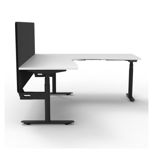 Halo Plus Height Adjustable Corner Workstation with Black Eco Screen 1800x1500mm Black Frame Natural White Scallop Top