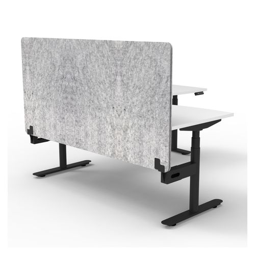 Halo Plus Height Adjustable Corner Workstation with Grey Eco Screen 1800x1500mm Black Frame Natural White Scallop Top