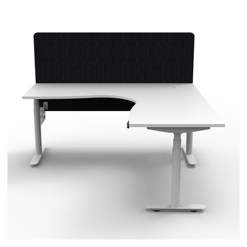 Halo Plus Height Adjustable Corner Workstation with Black Eco Screen 1800x1500mm White Frame Natural White Scallop Top