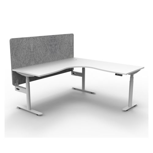 Halo Plus Height Adjustable Corner Workstation with Grey Eco Screen 1800x1500mm White Frame Natural White Scallop Top