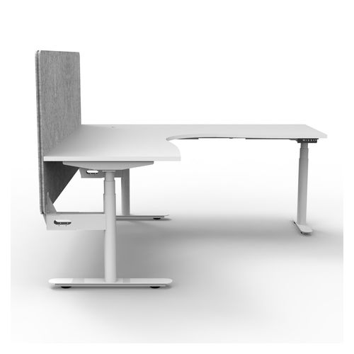 Halo Plus Height Adjustable Corner Workstation with Grey Eco Screen 1800x1500mm White Frame Natural White Scallop Top