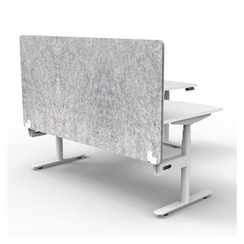 Halo Plus Height Adjustable Corner Workstation with Grey Eco Screen 1800x1500mm White Frame Natural White Scallop Top