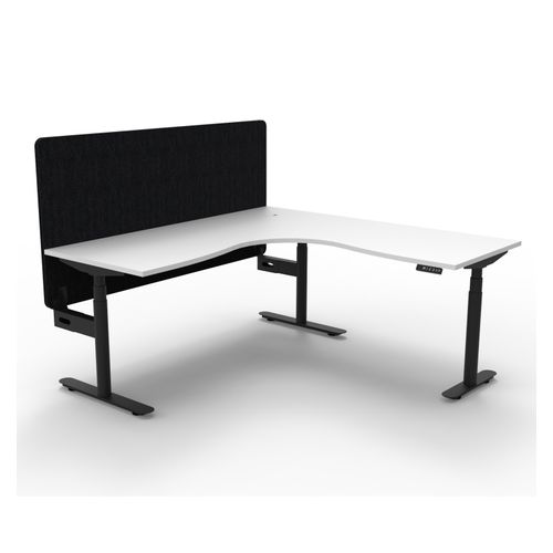Halo Plus Height Adjustable Corner Workstation with Black Eco Screen 1800x1800mm Black Frame Natural White Scallop Top