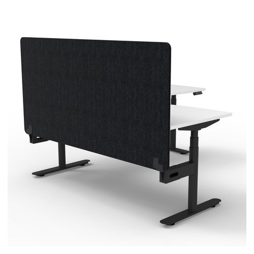Halo Plus Height Adjustable Corner Workstation with Black Eco Screen 1800x1800mm Black Frame Natural White Scallop Top
