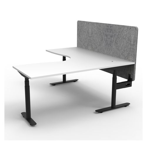 Halo Plus Height Adjustable Corner Workstation with Grey Eco Screen 1800x1800mm Black Frame Natural White Scallop Top