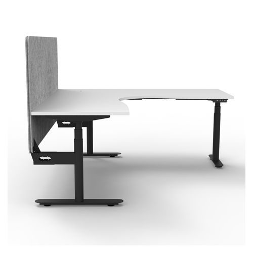 Halo Plus Height Adjustable Corner Workstation with Grey Eco Screen 1800x1800mm Black Frame Natural White Scallop Top
