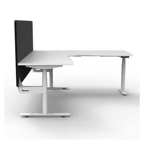 Halo Plus Height Adjustable Corner Workstation with Black Eco Screen 1800x1800mm White Frame Natural White Scallop Top