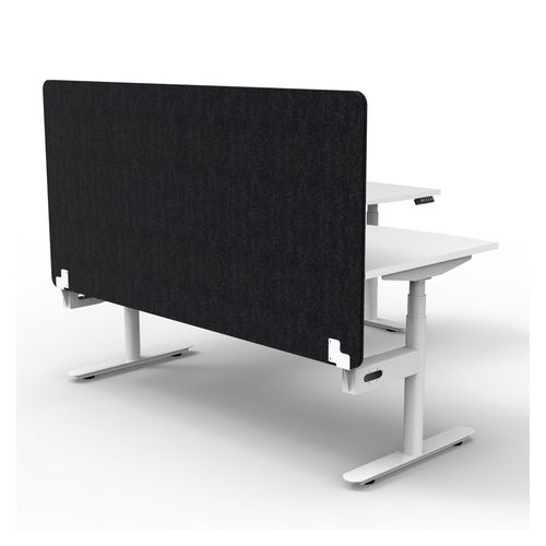 Halo Plus Height Adjustable Corner Workstation with Black Eco Screen 1800x1800mm White Frame Natural White Scallop Top
