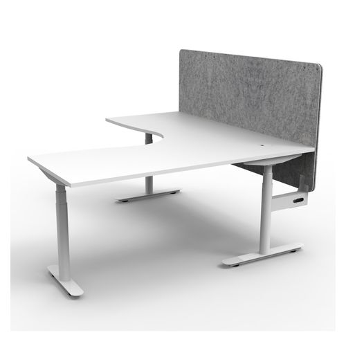 Halo Plus Height Adjustable Corner Workstation with Grey Eco Screen 1800x1800mm White Frame Natural White Scallop Top
