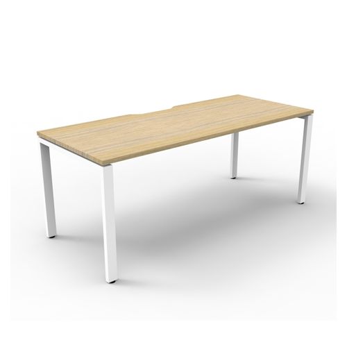 Rapid Deluxe Infinity Single Sided Workstation 1 Person No Screen 1800Wmm per person White Profile Leg Natural Oak Top
