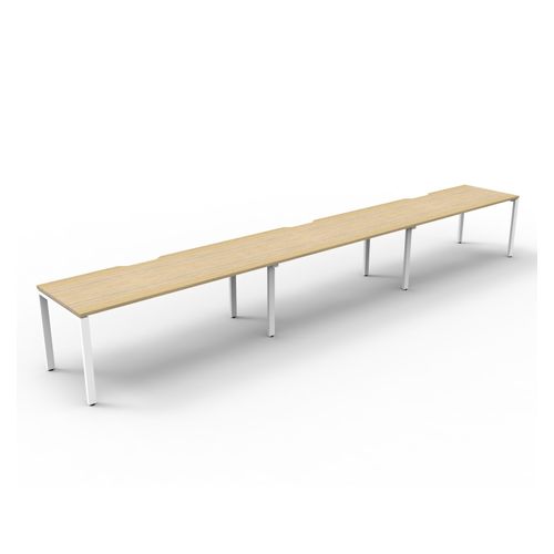 Rapid Deluxe Infinity Single Sided Workstation 3 Person No Screen 1800Wmm per person White Profile Leg Natural Oak Top