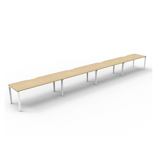 Rapid Deluxe Infinity Single Sided Workstation 4 Person No Screen 1500Wmm per person White Profile Leg Natural Oak Top