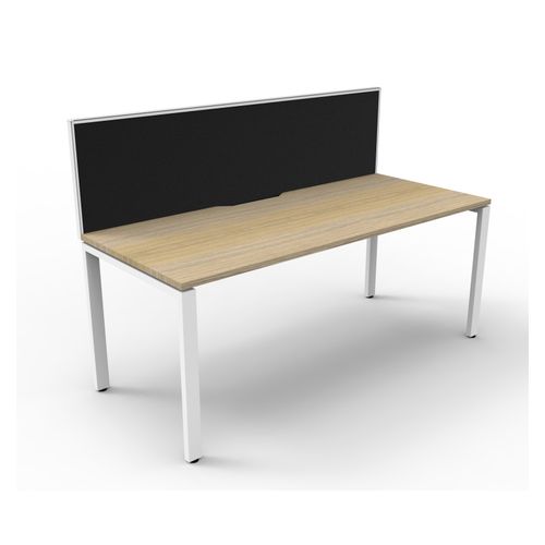 Rapid Deluxe Infinity Single Sided Workstation 1 Person With Black Screen 1200Wmm per person White Profile Leg Natural Oak Top