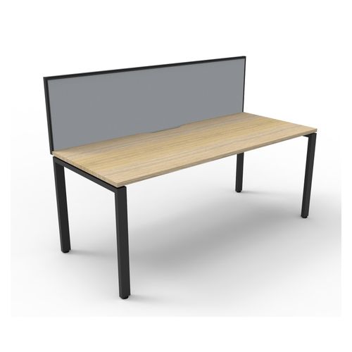 Rapid Deluxe Infinity Single Sided Workstation 1 Person With Grey Screen 1500Wmm per person Black Profile Leg Natural Oak Top