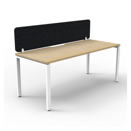 Rapid Deluxe Infinity Single Sided Workstation 1 Person With Black Eco Screen 1500Wmm per person White Profile Leg Natural Oak Top