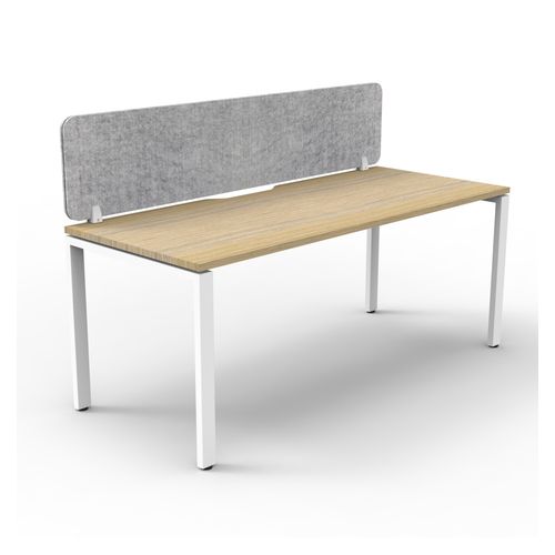 Rapid Deluxe Infinity Single Sided Workstation 1 Person With Grey Eco Screen 1500Wmm per person White Profile Leg Natural Oak Top