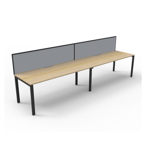 Rapid Deluxe Infinity Single Sided Workstation 2 Person With Grey Screen 1500Wmm per person Black Profile Leg Natural Oak Top