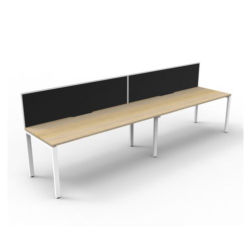 Rapid Deluxe Infinity Single Sided Workstation 2 Person With Black Screen 1500Wmm per person White Profile Leg Natural Oak Top