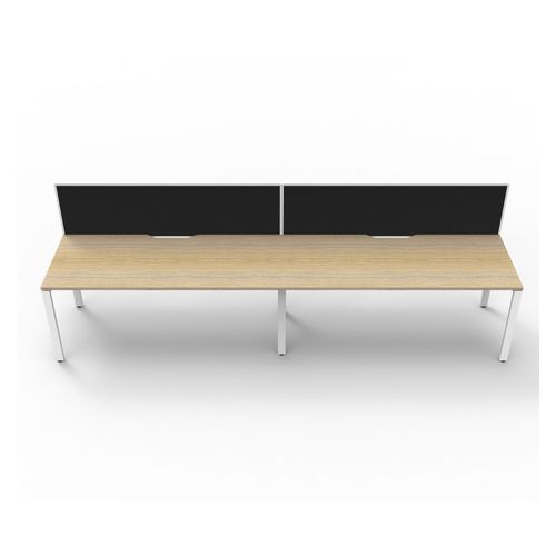 Rapid Deluxe Infinity Single Sided Workstation 2 Person With Black Screen 1500Wmm per person White Profile Leg Natural Oak Top