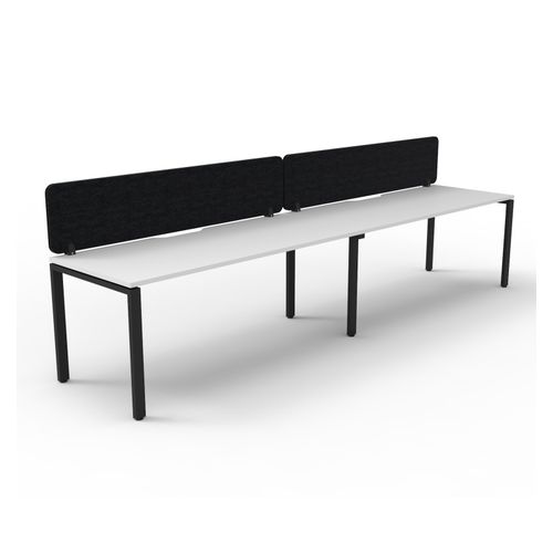 Rapid Deluxe Infinity Single Sided Workstation 2 Person With Black Eco Screen 1200Wmm per person Black Profile Leg Natural White Top