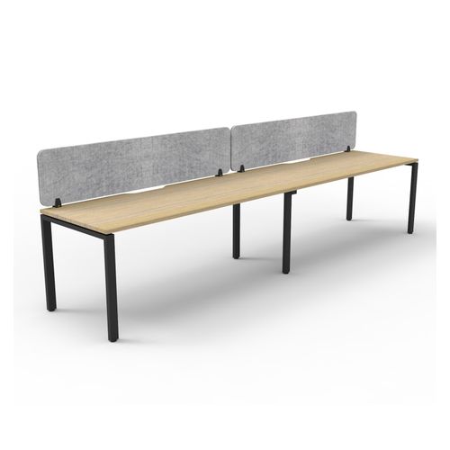 Rapid Deluxe Infinity Single Sided Workstation 2 Person With Grey Eco Screen 1200Wmm per person Black Profile Leg Natural Oak Top