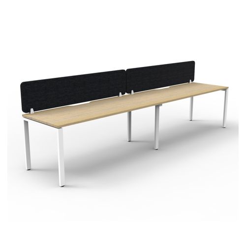 Rapid Deluxe Infinity Single Sided Workstation 2 Person With Black Eco Screen 1200Wmm per person White Profile Leg Natural Oak Top