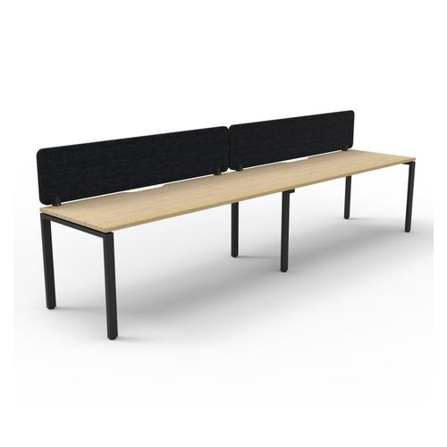 Rapid Deluxe Infinity Single Sided Workstation 2 Person With Black Eco Screen 1500Wmm per person Black Profile Leg Natural Oak Top